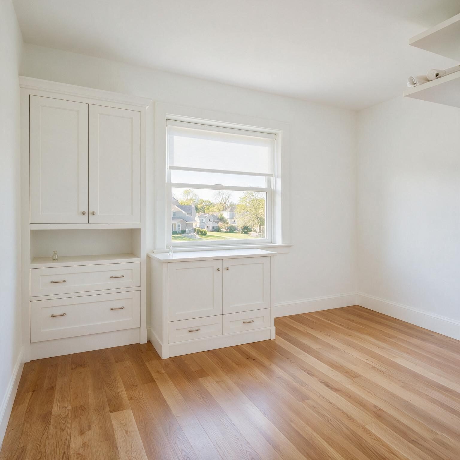 Painted bedroom with custom built-ins